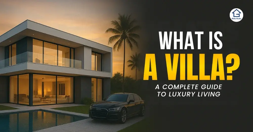 Modern luxury villa exterior at sunset with premium car — visual representation explaining what is a villa? and luxury living.