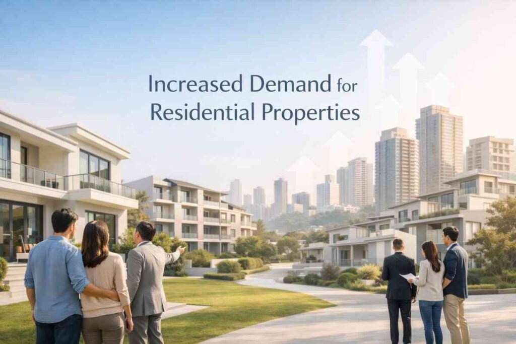Modern residential apartments showing rising demand and property prices near Chandrakala Vihaar, with buyers and real estate agents exploring premium housing options.