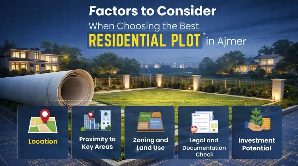 Factors to consider when choosing the best residential plot in Ajmer including location, zoning, legal checks, and investment potential